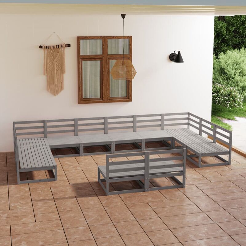

Muebles de jardín 12 piezas madera maciza de pino