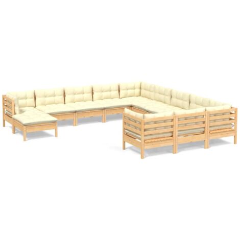 Muebles de jardín 12 piezas y cojines madera de pino crema vidaXL