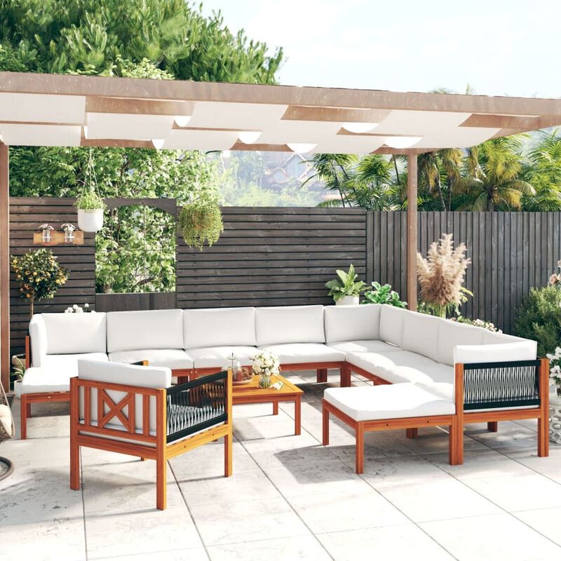

Muebles de jardin 12 pzas cojines crema madera maciza acacia