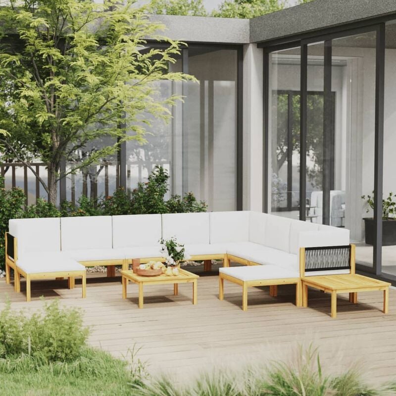 

Muebles de jardín 12 pzas cojines crema madera maciza acacia