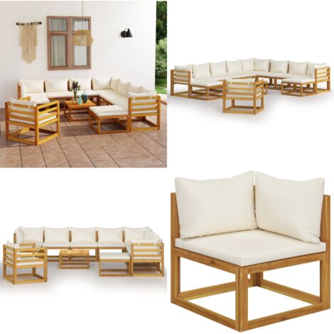Muebles de jardín 12 pzas cojines crema madera maciza acacia - Muebles de jardín - Sofás de jardín