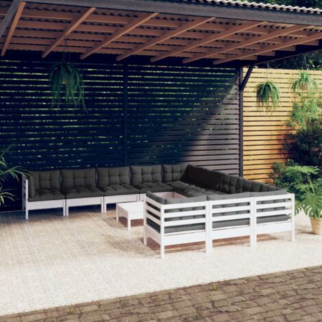 Muebles de jardín 12 pzas con cojines blanco madera de pino vidaXL