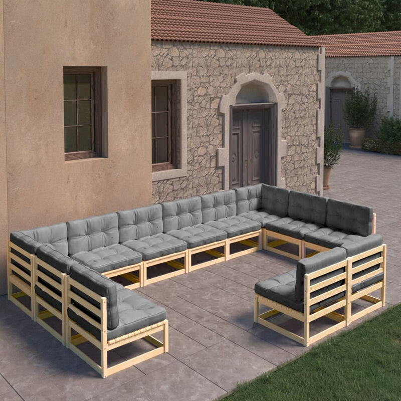 

Muebles de jardin 12 pzas con cojines de madera de pino maciza