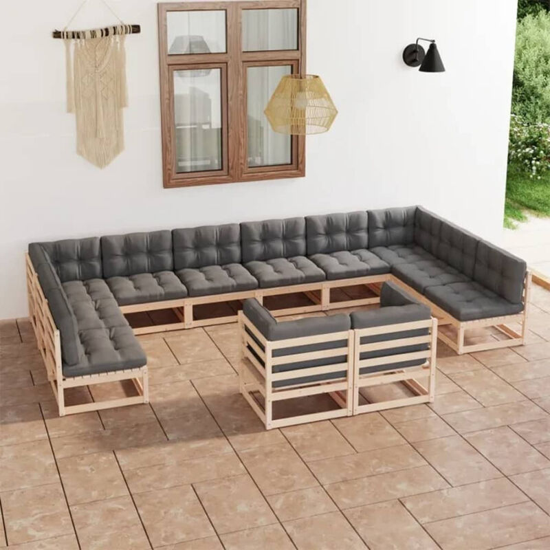 

Muebles de jardin 12 pzas con cojines de madera de pino maciza