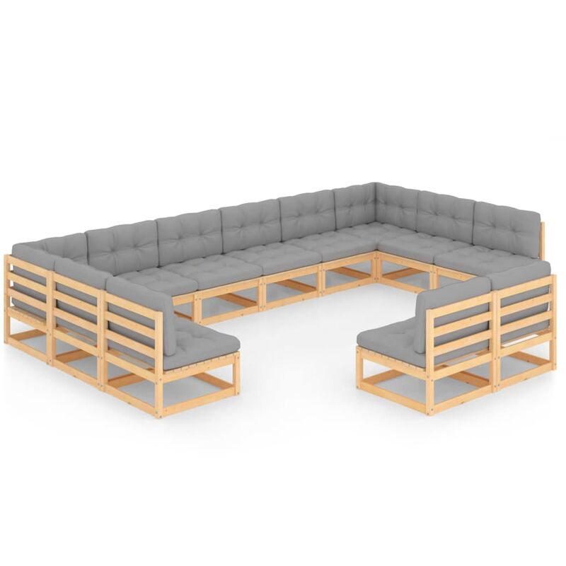 

Muebles de jardín 12 pzas con cojines de madera de pino maciza