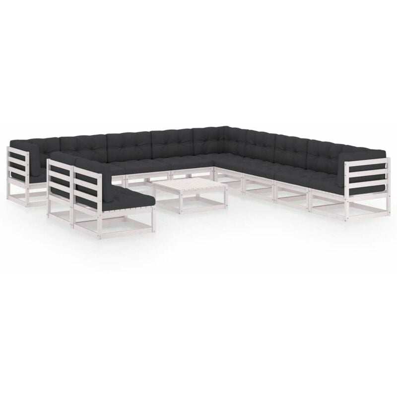

Muebles de jardin 12 pzas y cojines blanco madera maciza pino