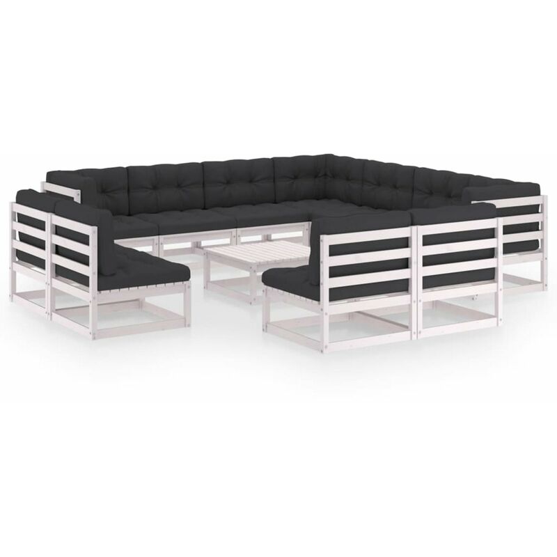 

Muebles de jardin 12 pzas y cojines blanco madera maciza pino