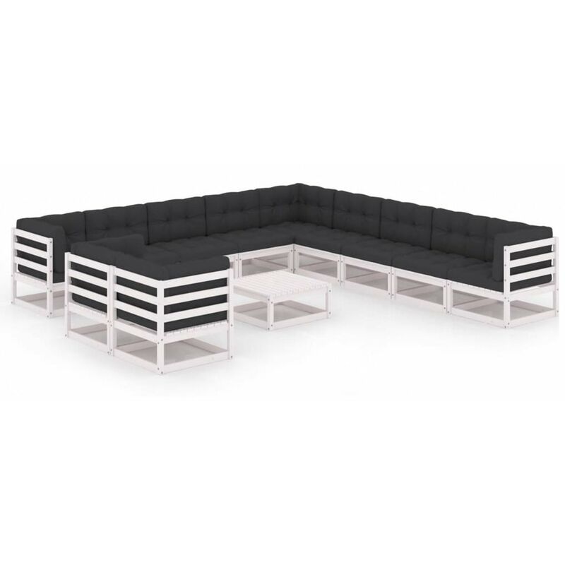 

Muebles de jardin 12 pzas y cojines blanco madera maciza pino