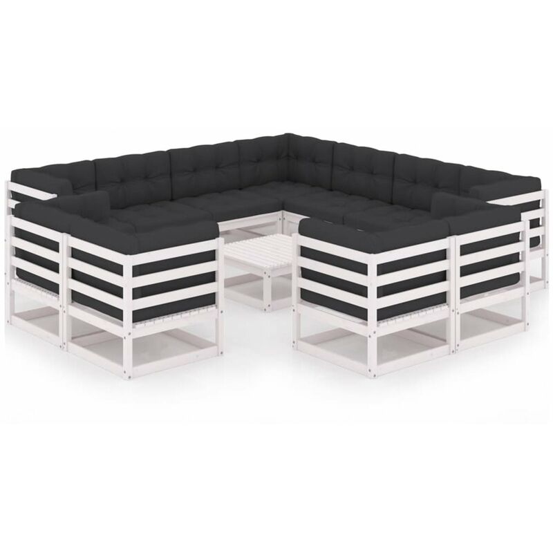 

Muebles de jardin 12 pzas y cojines blanco madera maciza pino