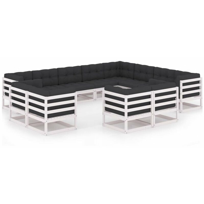 

Muebles de jardin 12 pzas y cojines blanco madera maciza pino