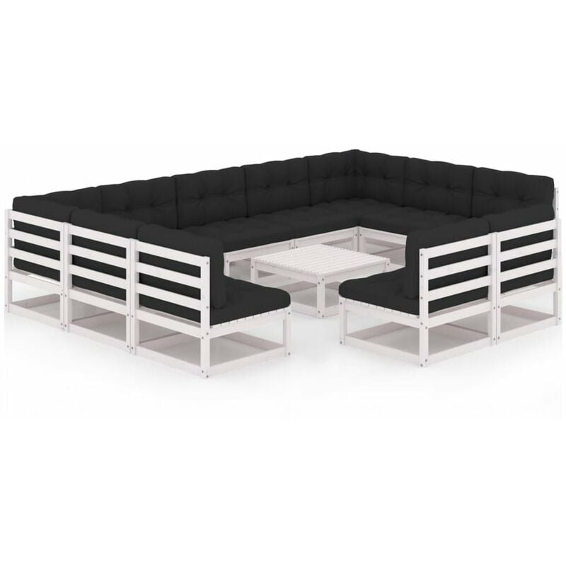 

Muebles de jardin 12 pzas y cojines blanco madera maciza pino