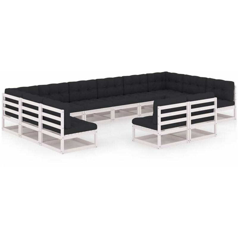 

Muebles de jardin 12 pzas y cojines blanco madera maciza pino