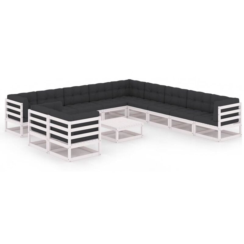 

Muebles de jardín 12 pzas y cojines blanco madera maciza pino