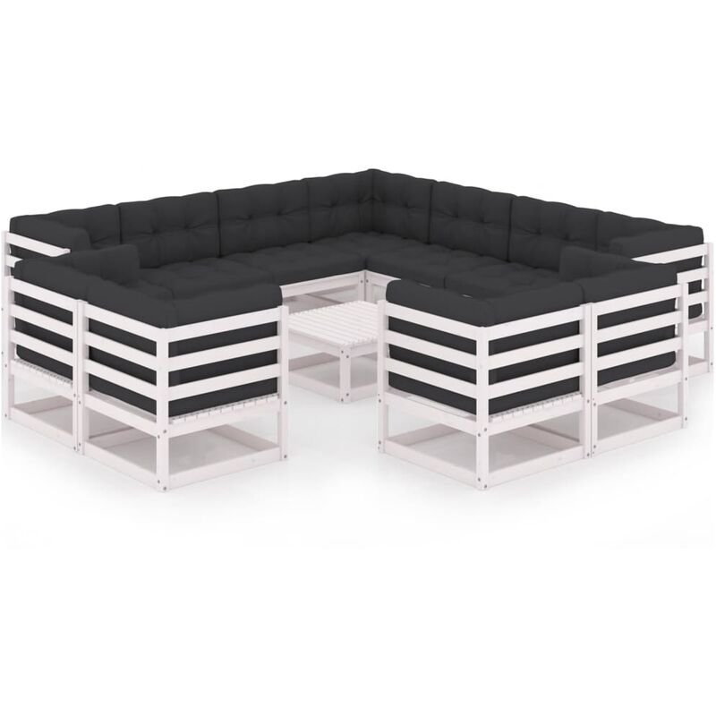 

Muebles de jardín 12 pzas y cojines blanco madera maciza pino