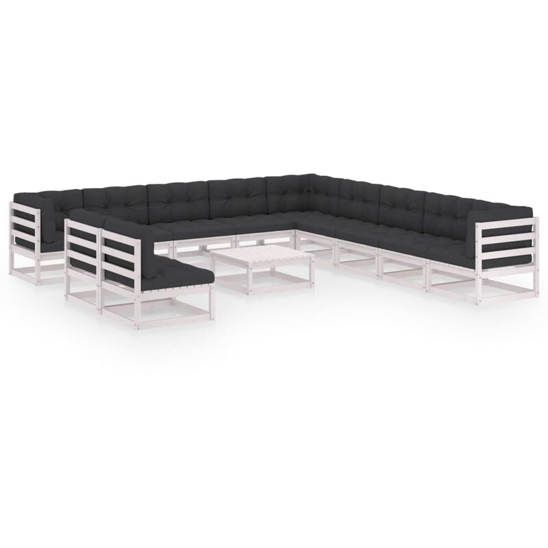 

Muebles de jardín 12 pzas y cojines blanco madera maciza pino
