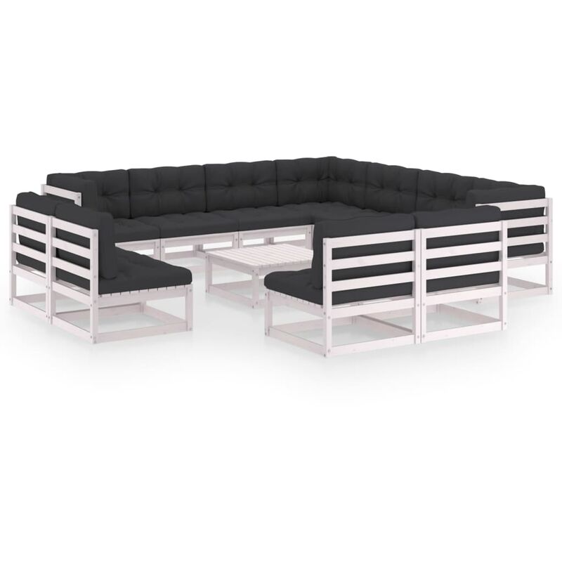 

Muebles de jardín 12 pzas y cojines blanco madera maciza pino