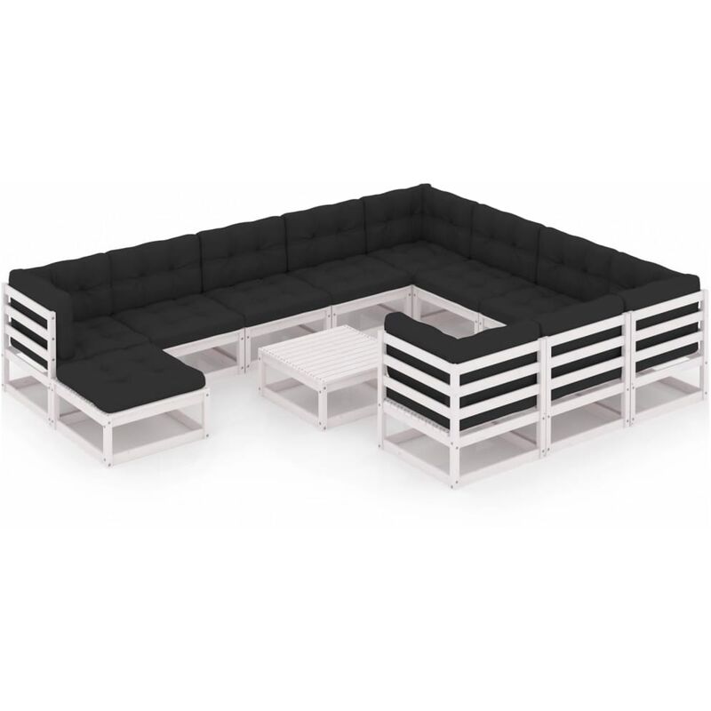 

Muebles de jardín 12 pzas y cojines blanco madera maciza pino