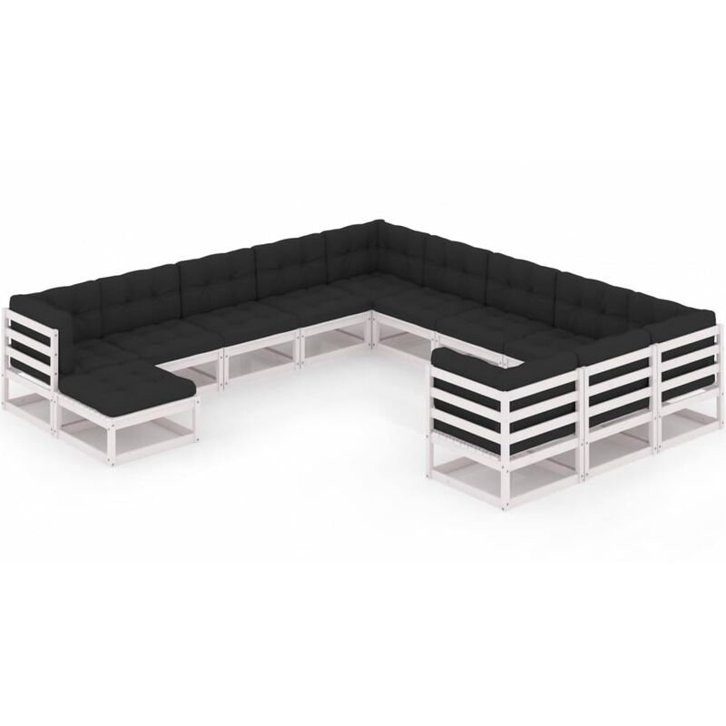 

Muebles de jardín 12 pzas y cojines blanco madera maciza pino