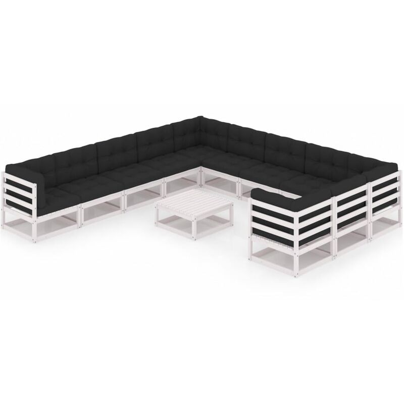 

Muebles de jardín 12 pzas y cojines blanco madera maciza pino