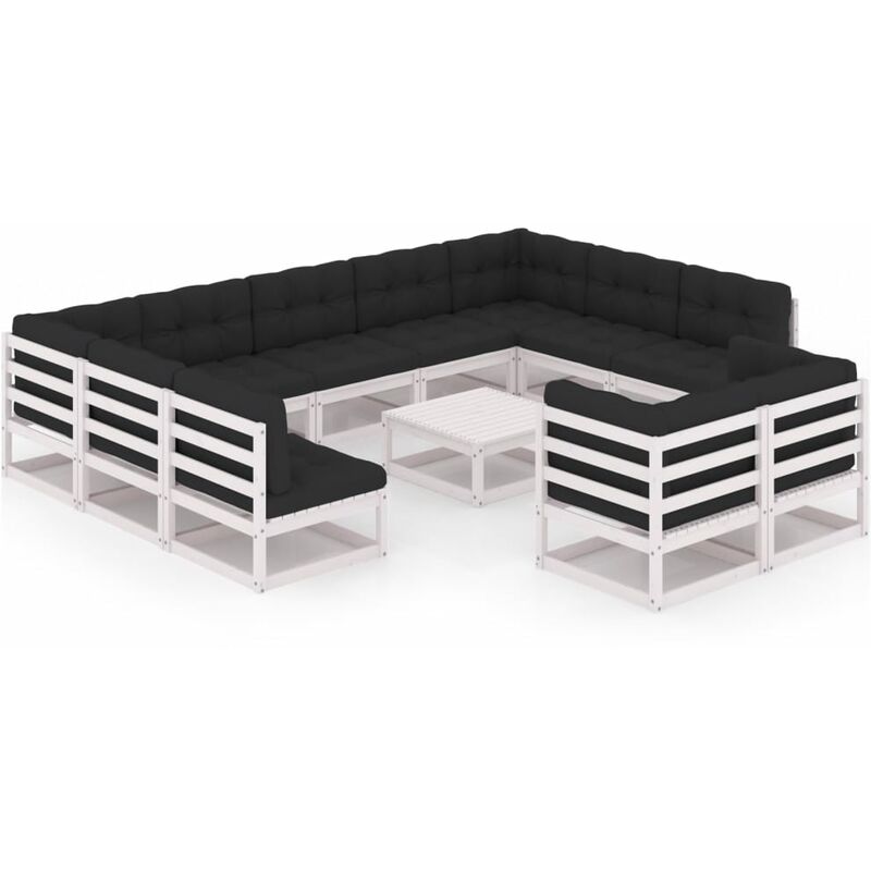 

Muebles de jardín 12 pzas y cojines blanco madera maciza pino