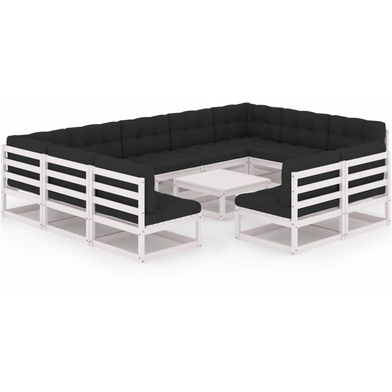 

Muebles de jardín 12 pzas y cojines blanco madera maciza pino