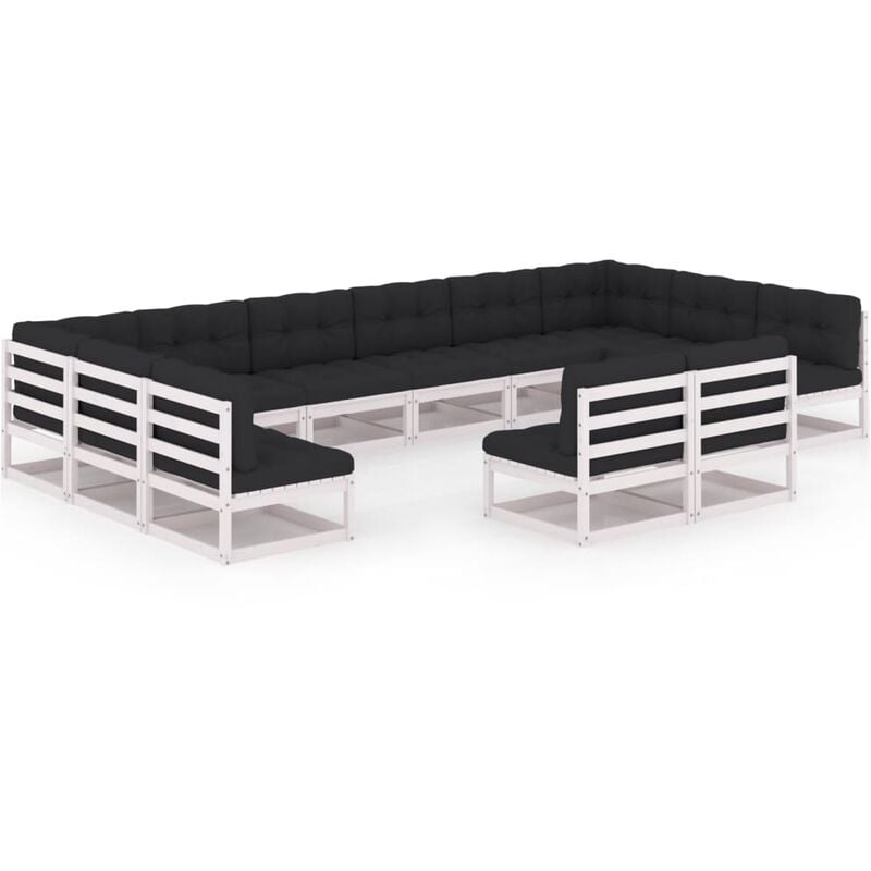 

Muebles de jardín 12 pzas y cojines blanco madera maciza pino