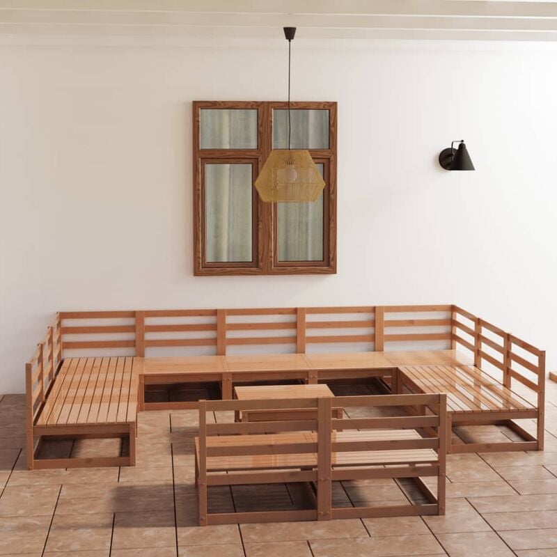 

Muebles de jardín 12 pzas y cojines madera maciza de pino