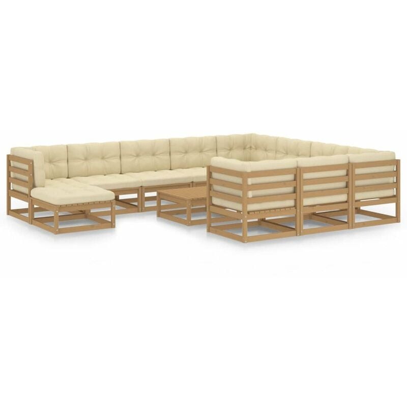 

Happyshopping - Muebles de jardin 12 pzas y cojines marron miel madera de pino