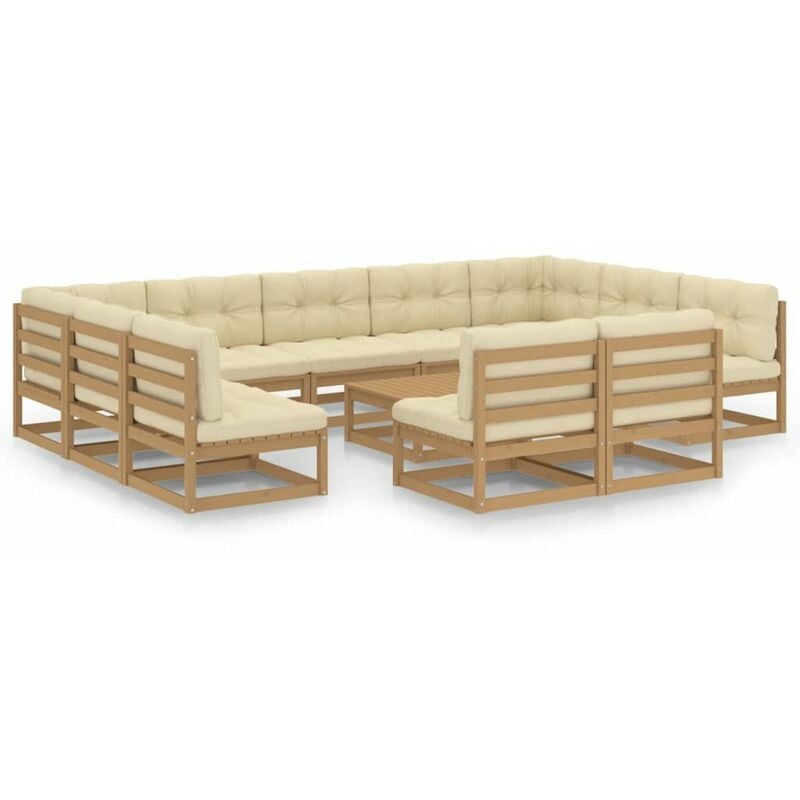 

Muebles de jardin 12 pzas y cojines marron miel madera de pino