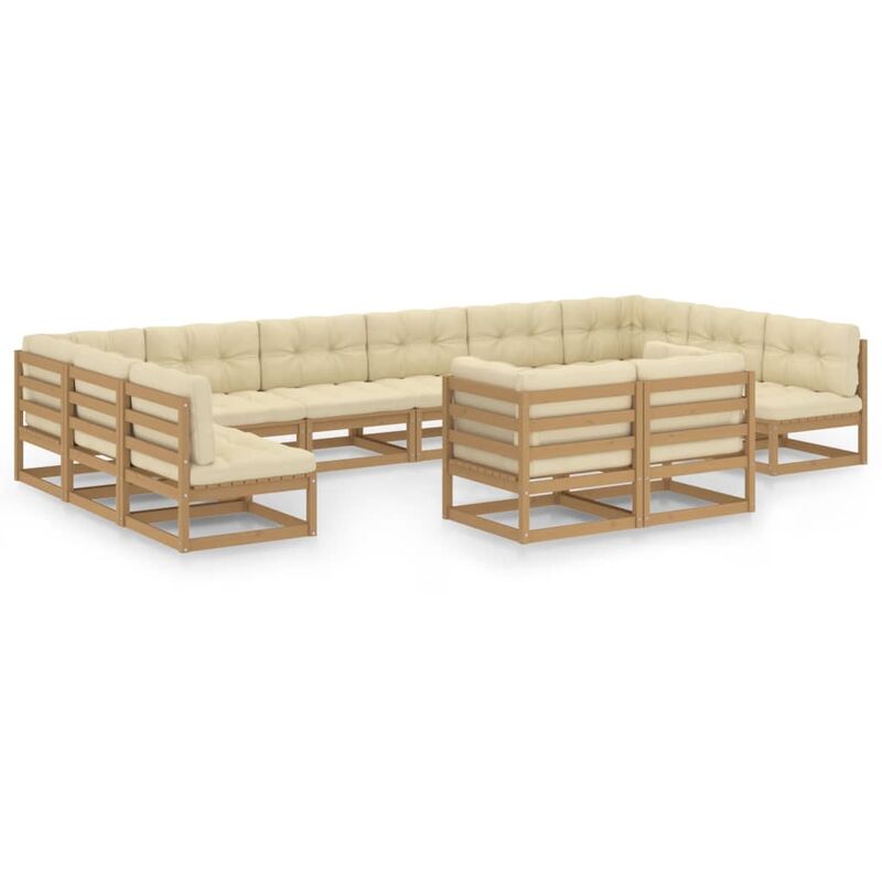 

Muebles de jardín 12 pzas y cojines marrón miel madera de pino