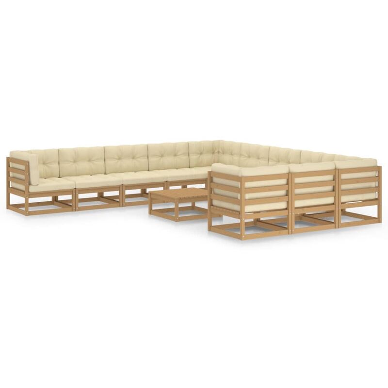 

Muebles de jardín 12 pzas y cojines marrón miel madera de pino
