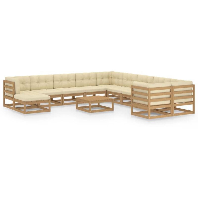 

Muebles de jardín 12 pzas y cojines marrón miel madera de pino