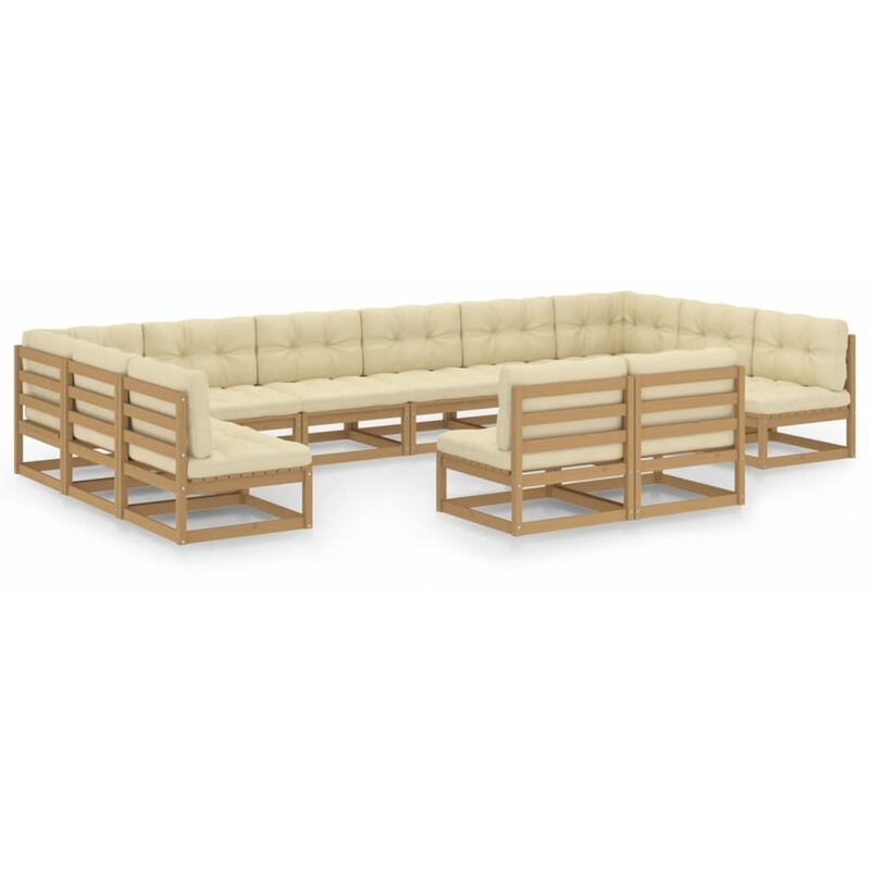 

Muebles de jardin 12 pzas y cojines marron miel madera pino