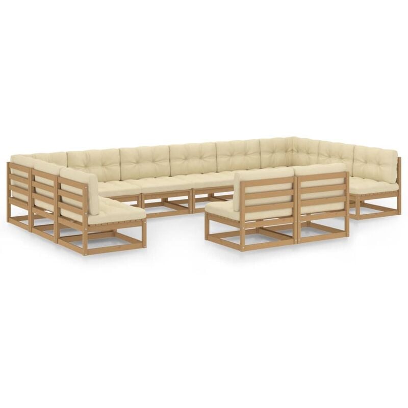 

Muebles de jardín 12 pzas y cojines marrón miel madera pino