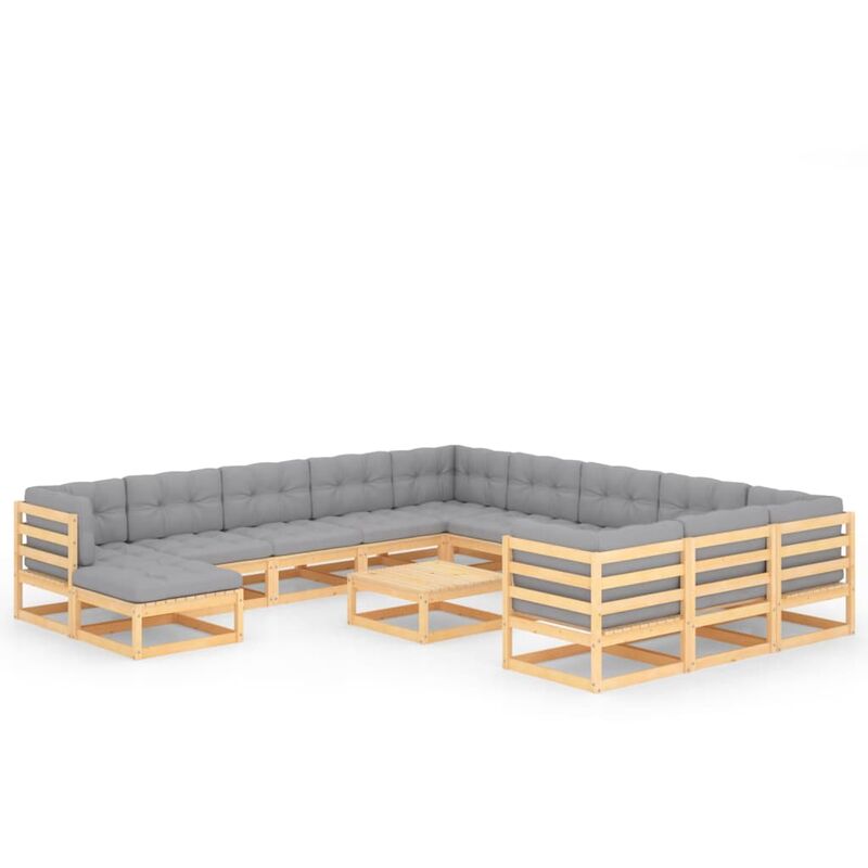 

Muebles de jardín 13 piezas con cojines madera de pino maciza