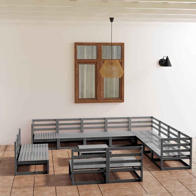 

Muebles de jardín 13 piezas gris madera de pino maciza
