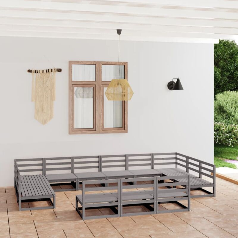 

Muebles de jardín 13 piezas madera maciza de pino