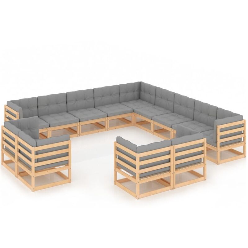 

Muebles de jardín 13 pzas con cojines de madera de pino maciza
