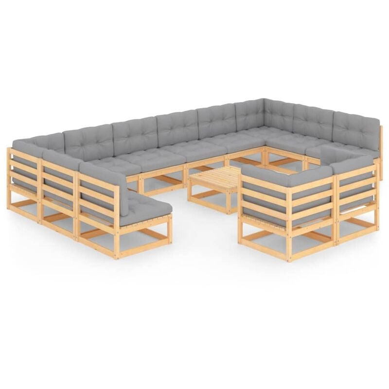 

Muebles de jardín 13 pzas con cojines de madera de pino maciza