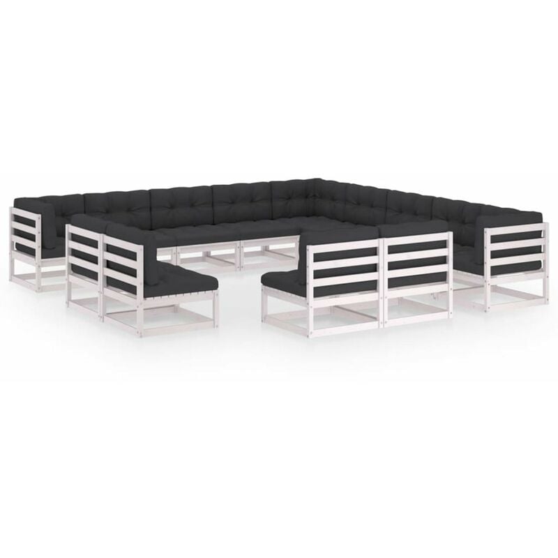 

Muebles de jardin 13 pzas y cojines blanco madera maciza pino