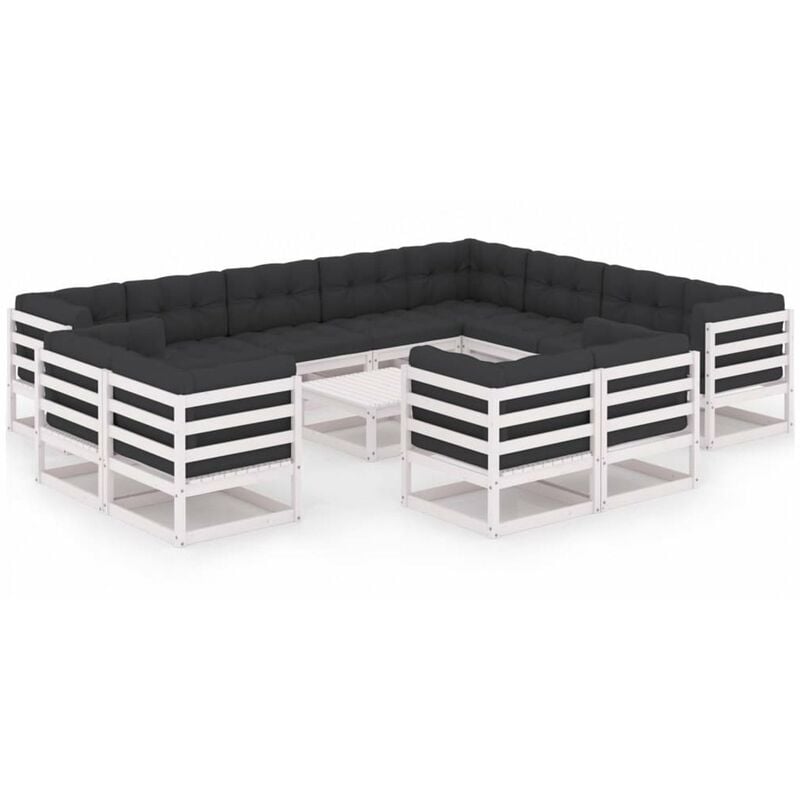 

Muebles de jardin 13 pzas y cojines blanco madera maciza pino