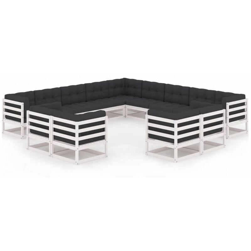 

Muebles de jardin 13 pzas y cojines blanco madera maciza pino