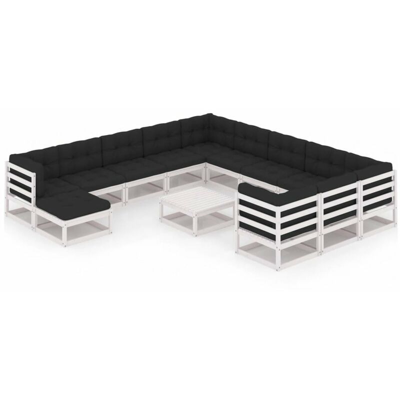 

Muebles de jardin 13 pzas y cojines blanco madera maciza pino