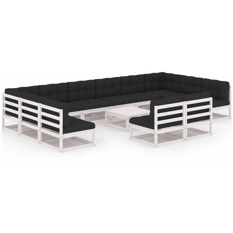 

Muebles de jardin 13 pzas y cojines blanco madera maciza pino