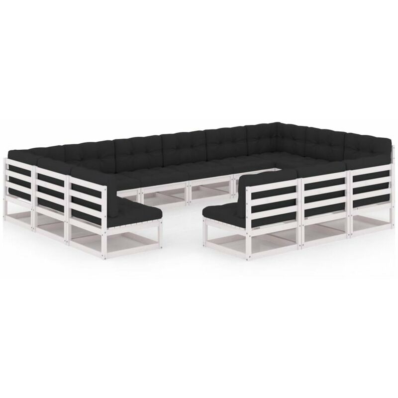 

Muebles de jardin 13 pzas y cojines blanco madera maciza pino