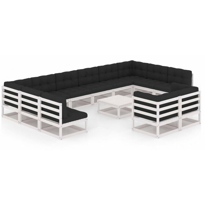 

Muebles de jardin 13 pzas y cojines blanco madera maciza pino