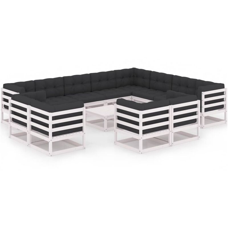 

Muebles de jardín 13 pzas y cojines blanco madera maciza pino