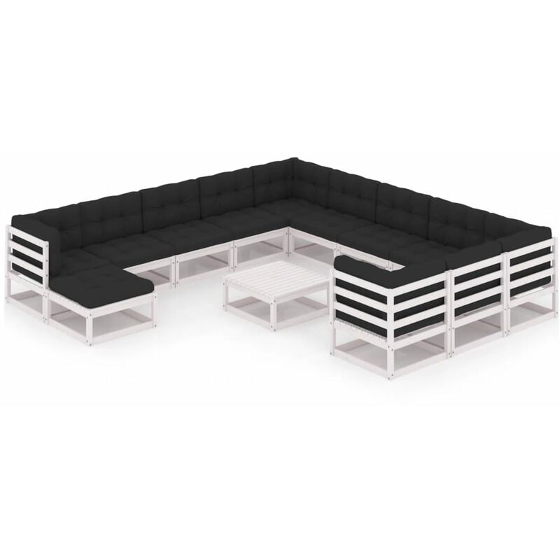 

Muebles de jardín 13 pzas y cojines blanco madera maciza pino