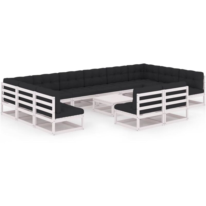 

Muebles de jardín 13 pzas y cojines blanco madera maciza pino