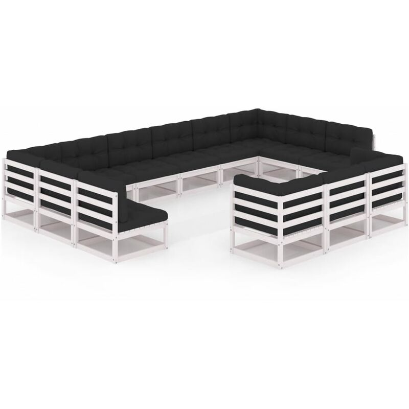 

Muebles de jardín 13 pzas y cojines blanco madera maciza pino
